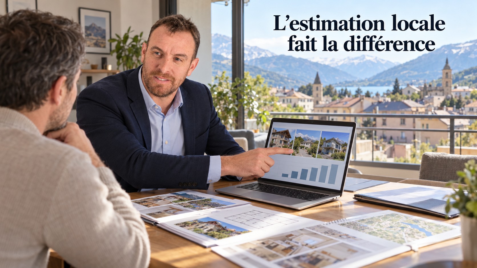Guillaume Gauthey présente une estimation locale à un propriétaire à Embrun